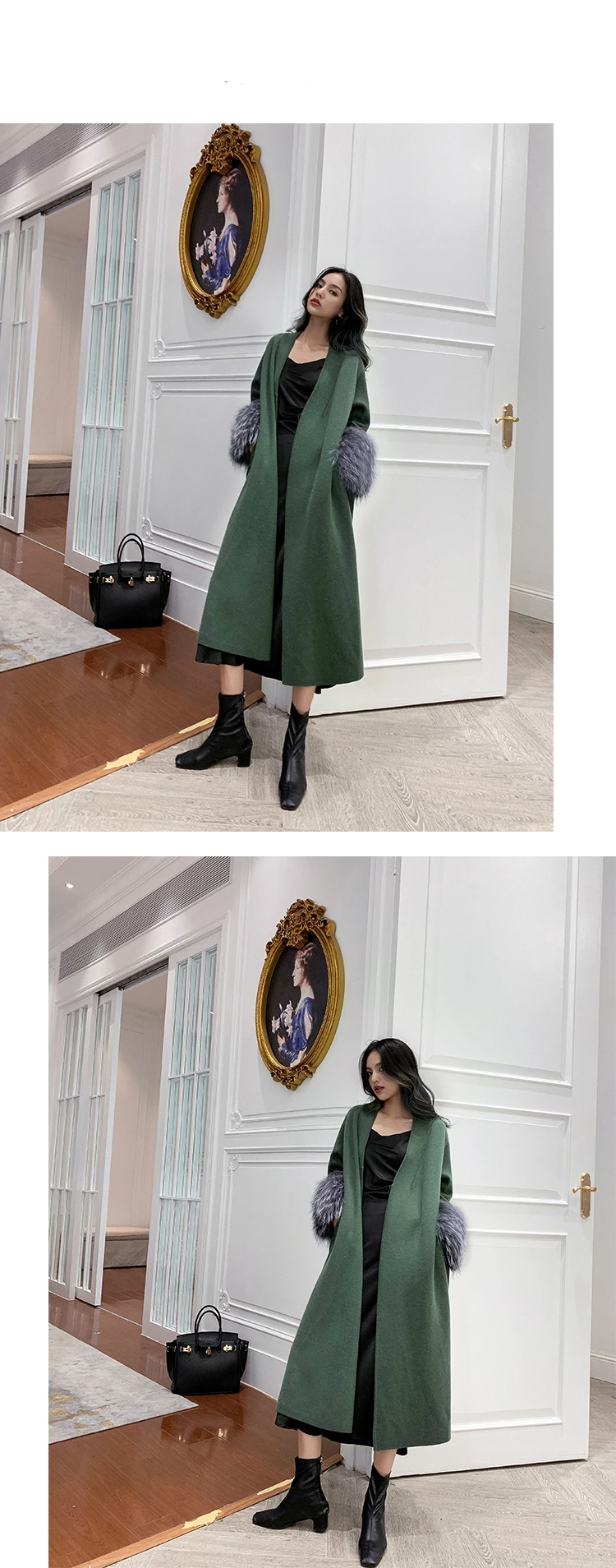 OFTBUY Повседневная модная Натуральная черно-бурая лиса меховые манжеты Верхняя одежда зимняя куртка Женский кашемировый пояс для вязания длинное пальто уличная