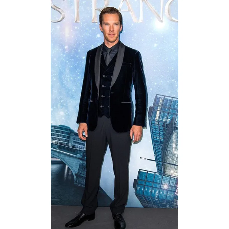 Черный велюр куртки и жилетки Slim Fit мужской костюм комплект из 3 предметов