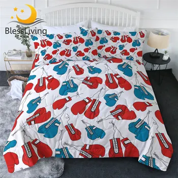 BlessLiving Gloves Summer Blanket Sports Equipment Air-conditioning Comforter Blue Red Bedspread Thin Quilt Queen Size edredon 1