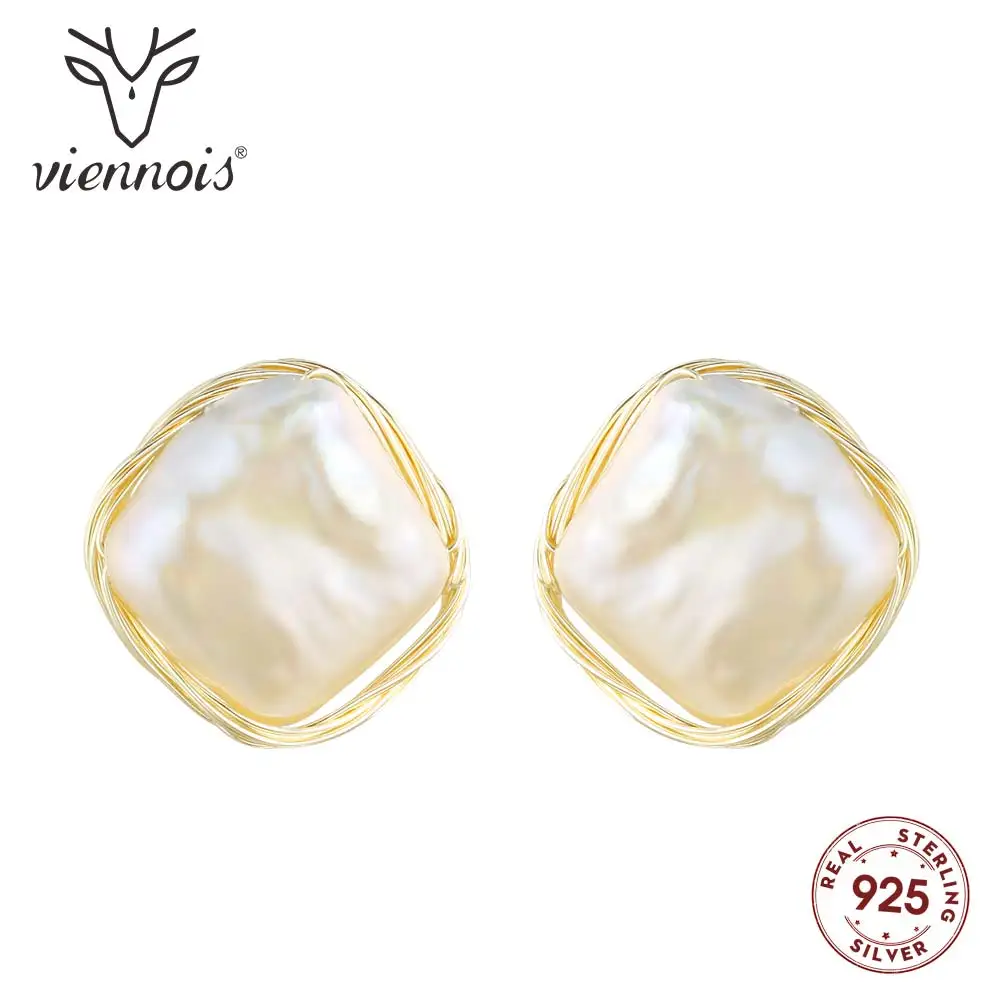 Viennois Silver Color Stud Earrings White Pearl Earring for Women Jewelry | Украшения и аксессуары