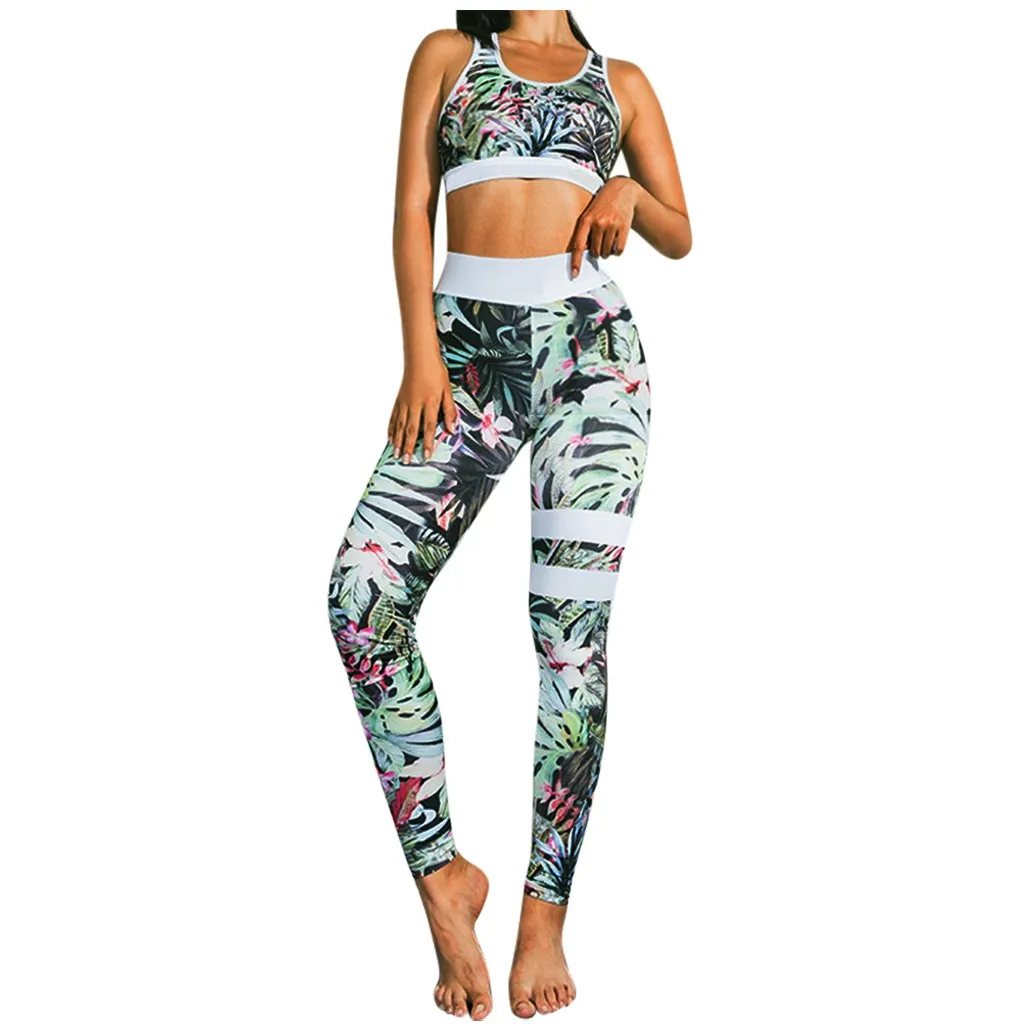 

Print High Waist Hip Bottom Pants Running Fitness Yoga Blouse Pant SuitSeamless Yoga Suit Sportswear Fitness Set