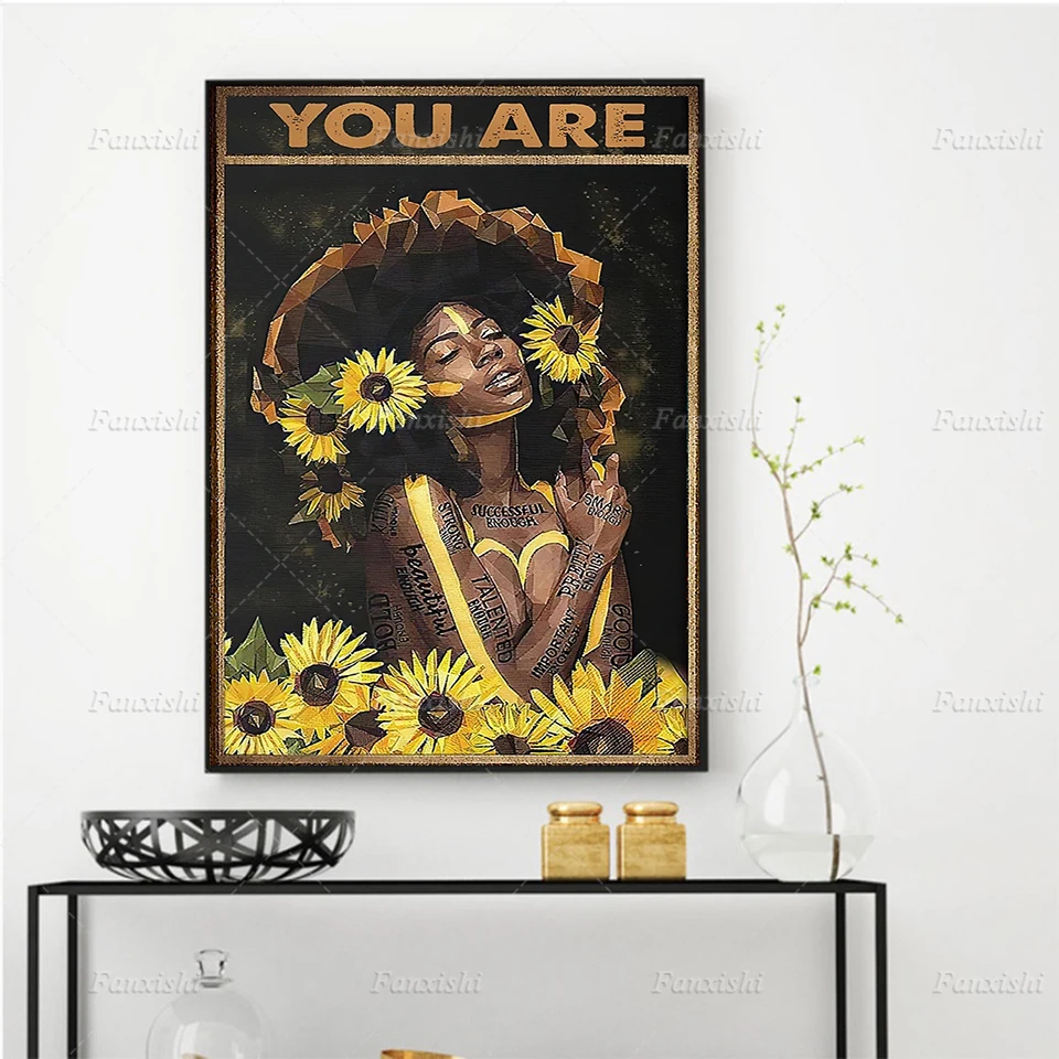 

You Are Sunflower Black Girl Poster Retro Painting Posters And Prints On Canvas Wall Art Modular Pictures For Living Room Gift