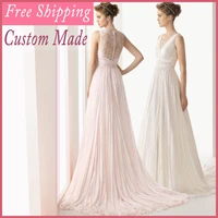 2016 a line custom made pinkwhite lace and see through wedding guest dresses bride dress free shipping mh231