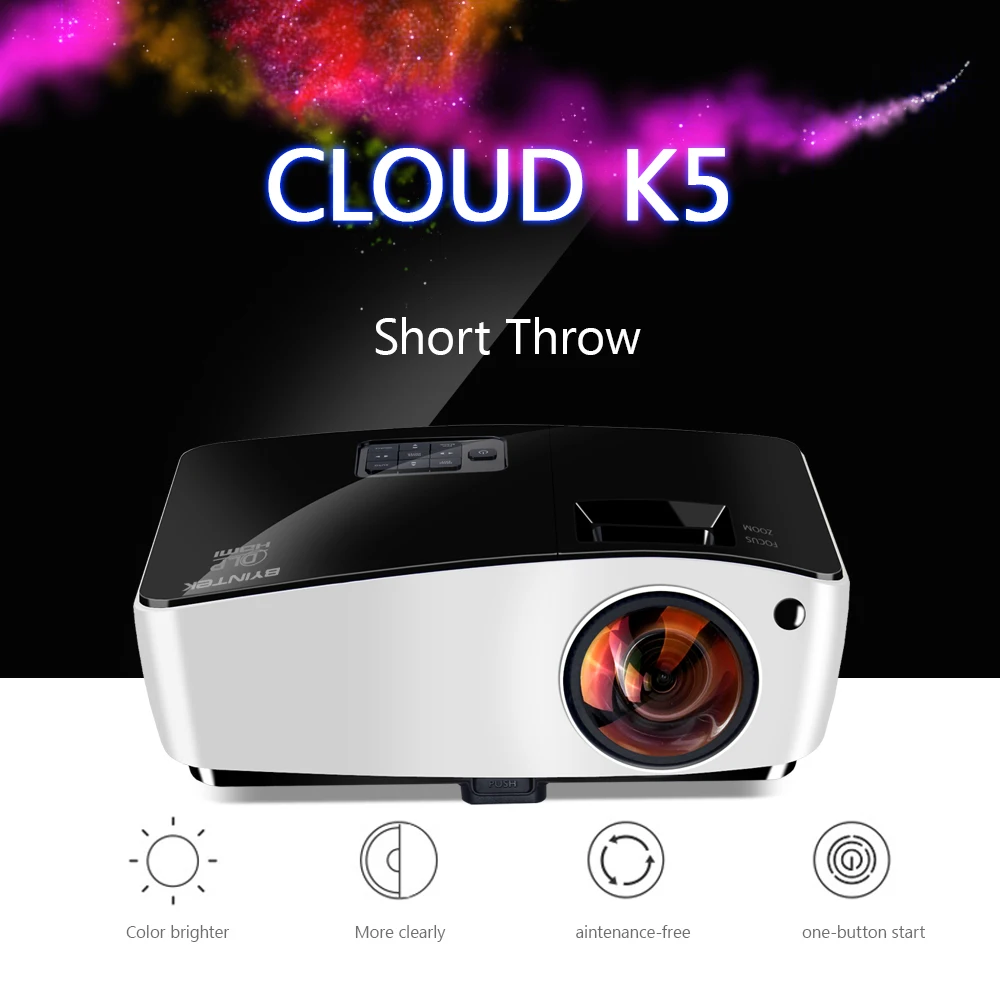 BYINTEK облако K5 Short Throw 4000ANSI Full HD 1080P дневной свет заднего видео DLP 3D проектор для Кино