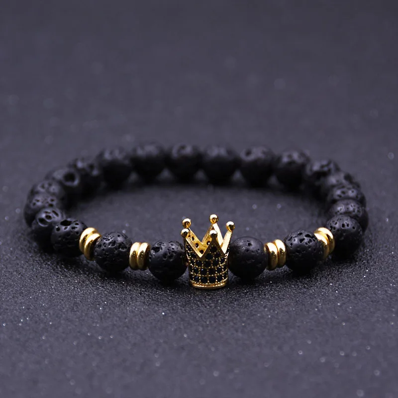 Мужские ювелирные изделия браслет с инкрустацией короной из циркония черный