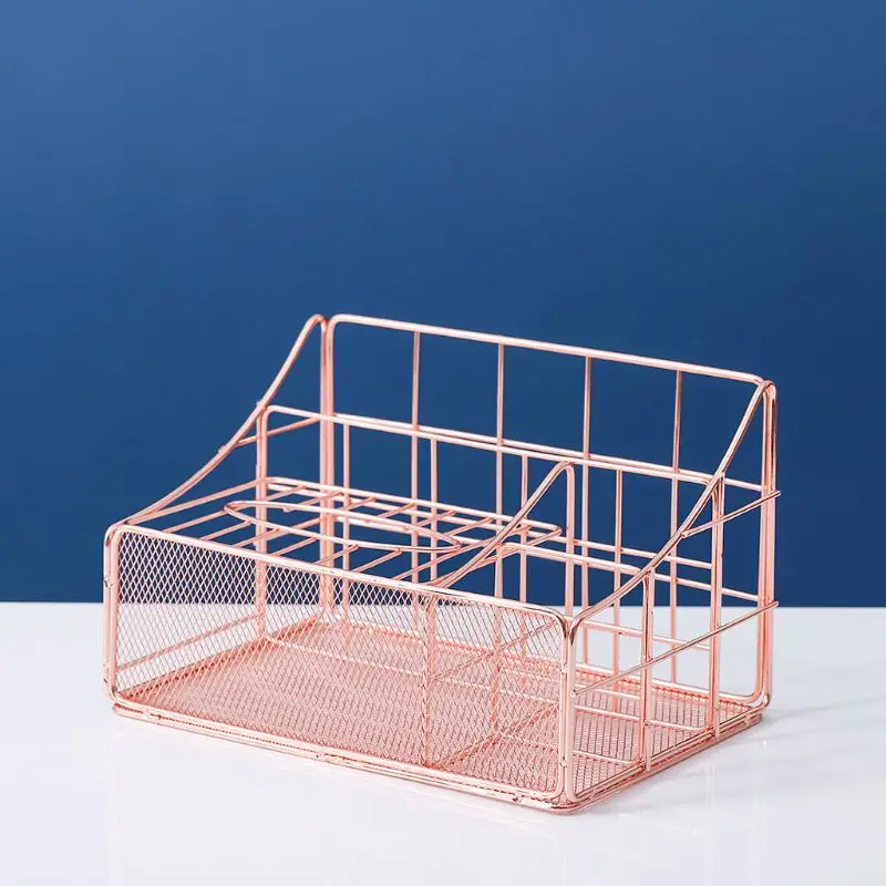 

Rose Gold Desktop Storage Box Multi-Purpose Pen Holder Nordic Magazine Organizer