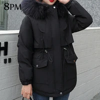 womens thickened down jacket winter korean version of the big fur collar pie to overcome black cotton jacket ouc500