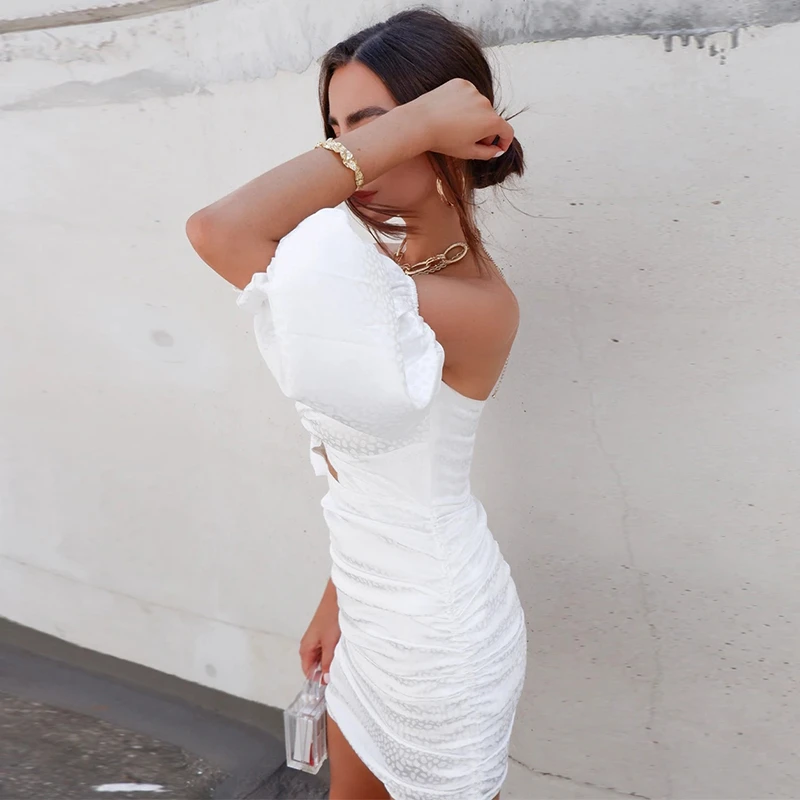 Fuedage летнее Сексуальное Женское Платье белое платье с вырезами и бантом в горошек