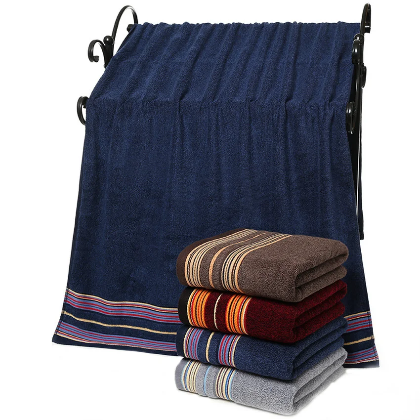 

Soft Absorbent Large Towel Rectangle Solid Color Stripe Face Bathing Towel Set Thicken Household for Home Ensemble De Serviettes