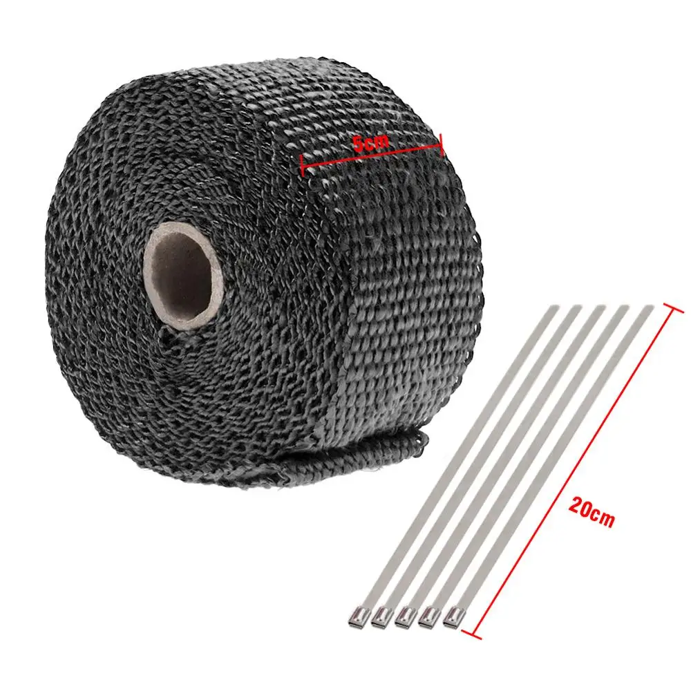 

2" Motorcycle Black Fiberglass Exhaust Header Pipe Heat Wrap Tape+ Ties Kit Fit For Motorcycles Muscle Cars Vintage Cars
