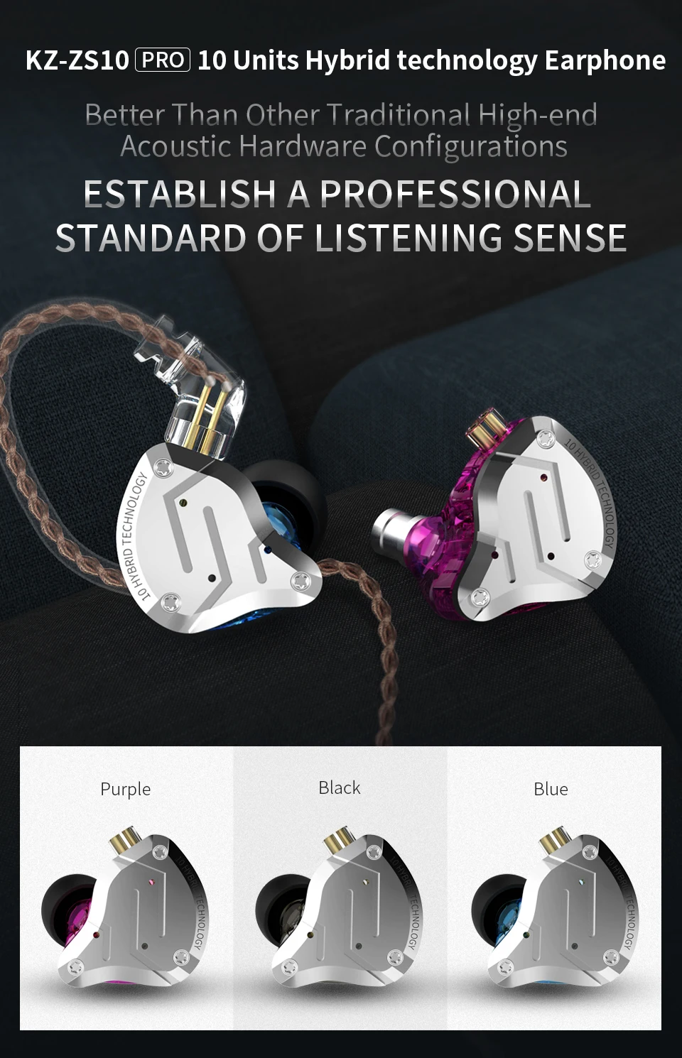 Плотным верхним ворсом KZ ZS10 PRO металлической дужкой, 4BA+ 1DD Гибридный 10 единиц Hi-Fi бас наушники в ухо мониторные наушники для AS10 ZS10 ZST C10