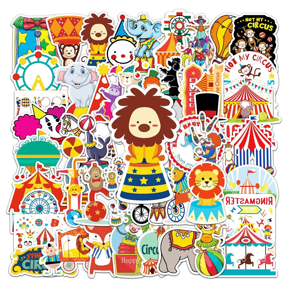 10/30/50 Uds circo pegatina de Graffiti de dibujos animados lindo ni&ntilde;os para&iacute;so monopat&iacute;n DIY taza de agua pegatina para maleta venta al por mayor-1