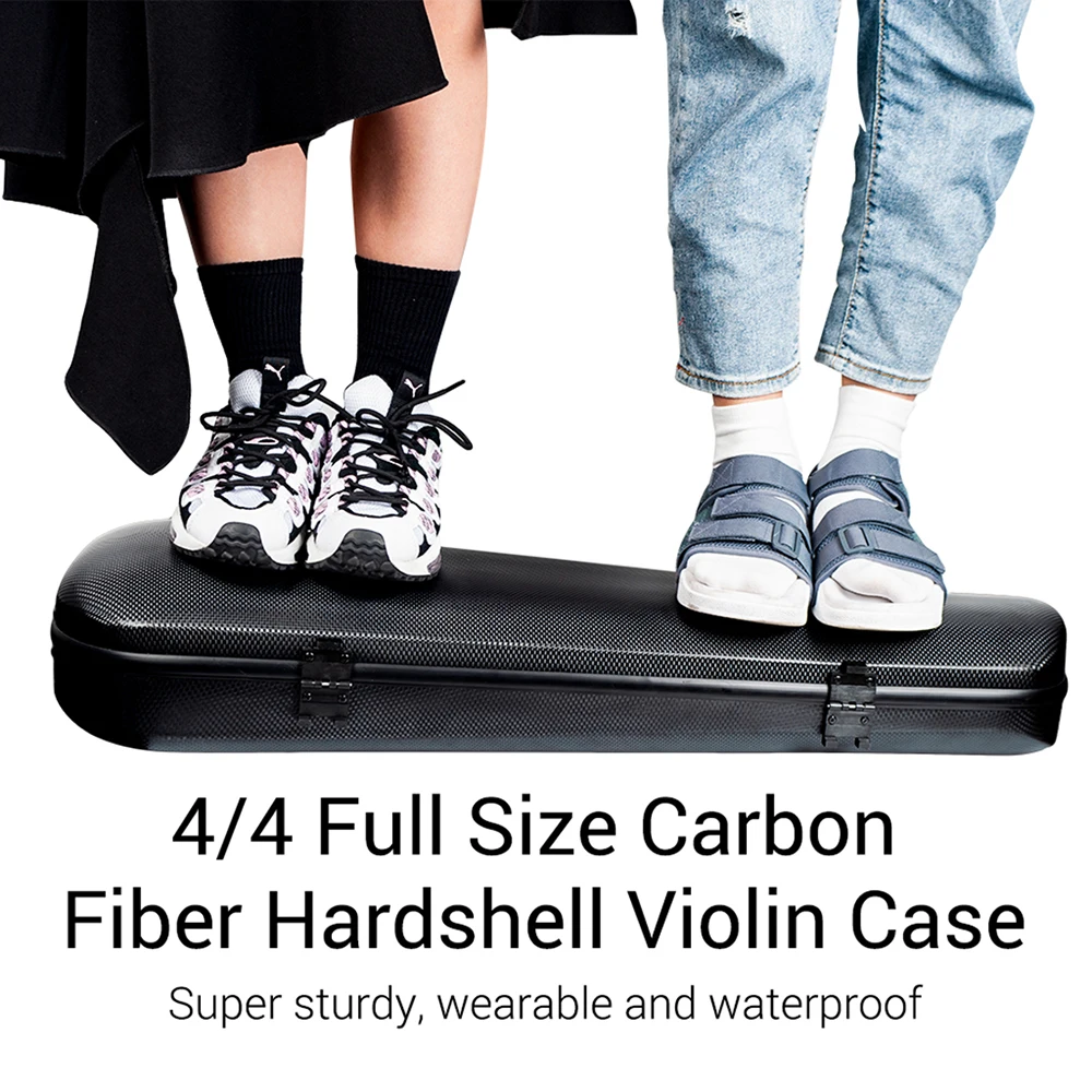

4/4 Full Size Portable Carbon Fiber Violin Case Hardshell Storage Bag Box with Hygrometer Straps