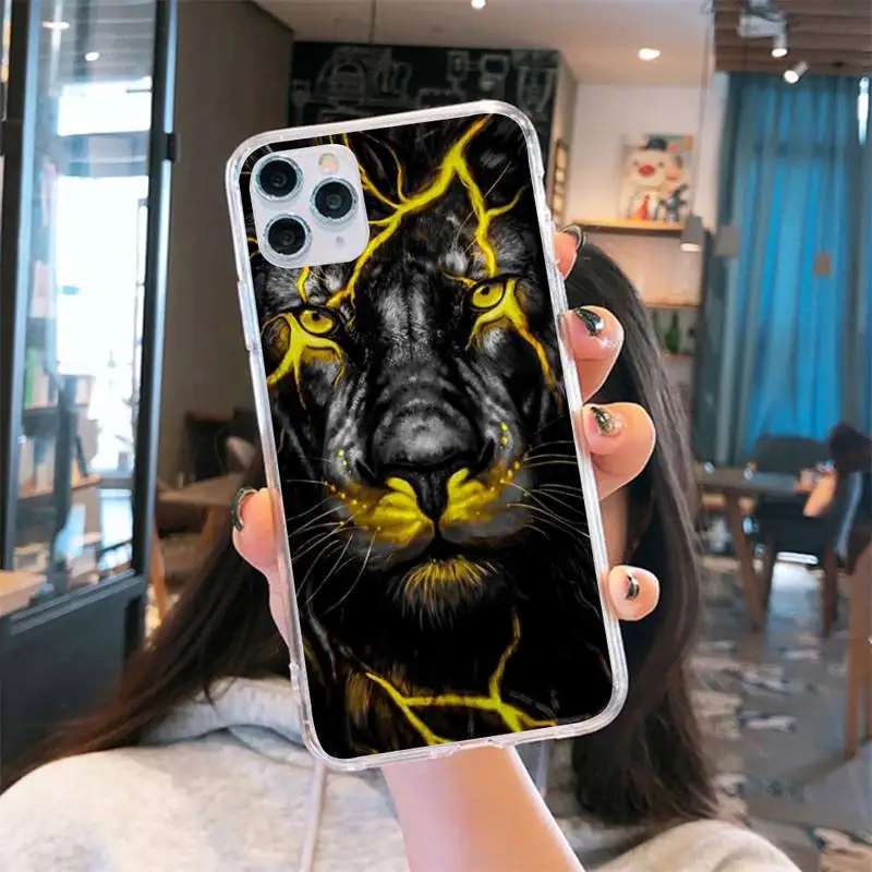 

Animal Lion Tiger Funda Phone Case Transparent for iPhone 6 7 8 11 12 s mini pro X XS XR MAX Plus se cover funda shell