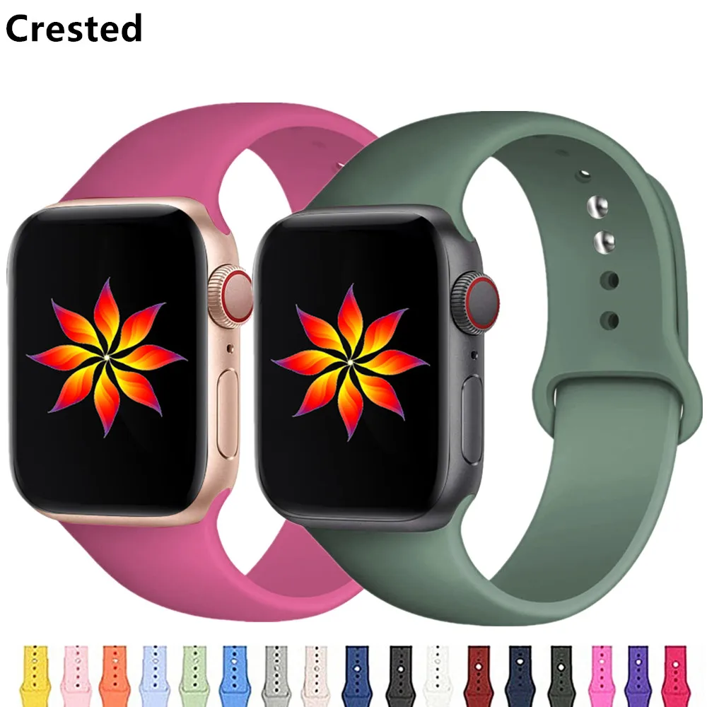 Ремешок силиконовый для Apple Watch band 44 мм 40 38 42 резиновый спортивный браслет