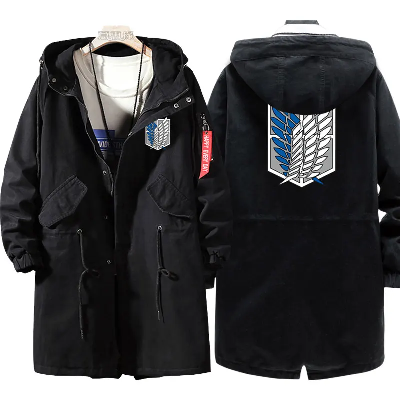 Мужской тренчкот с капюшоном атака на Титанов молнии|Мужские толстовки и