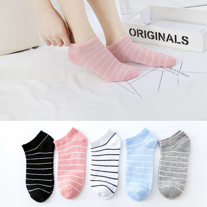 Носки женские короткие в полоску 5 цветов|Носки-следки| |