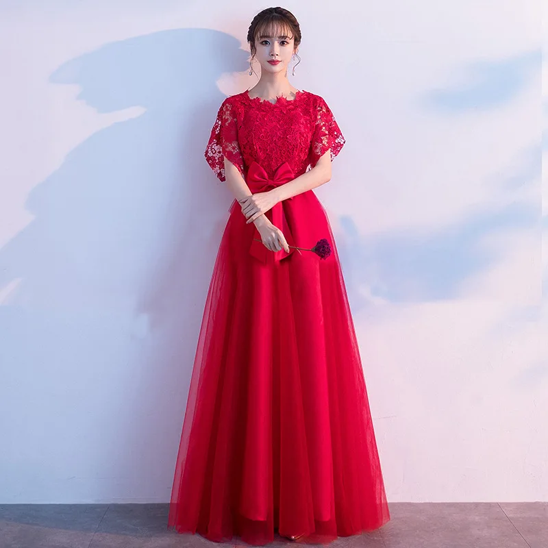 

Sexy Lace Bride Wedding Dress Elegant Asmmetrical Evening Dress With Bowknot Temperament Lady Banquet Dress Oversize 3XL