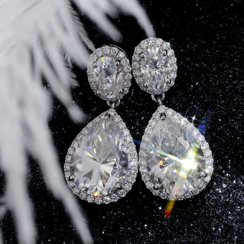 Starszuan Jewel 14K DEF серьга с муассанитом 4*6 мм овальная огранка 8*11 грушевидная