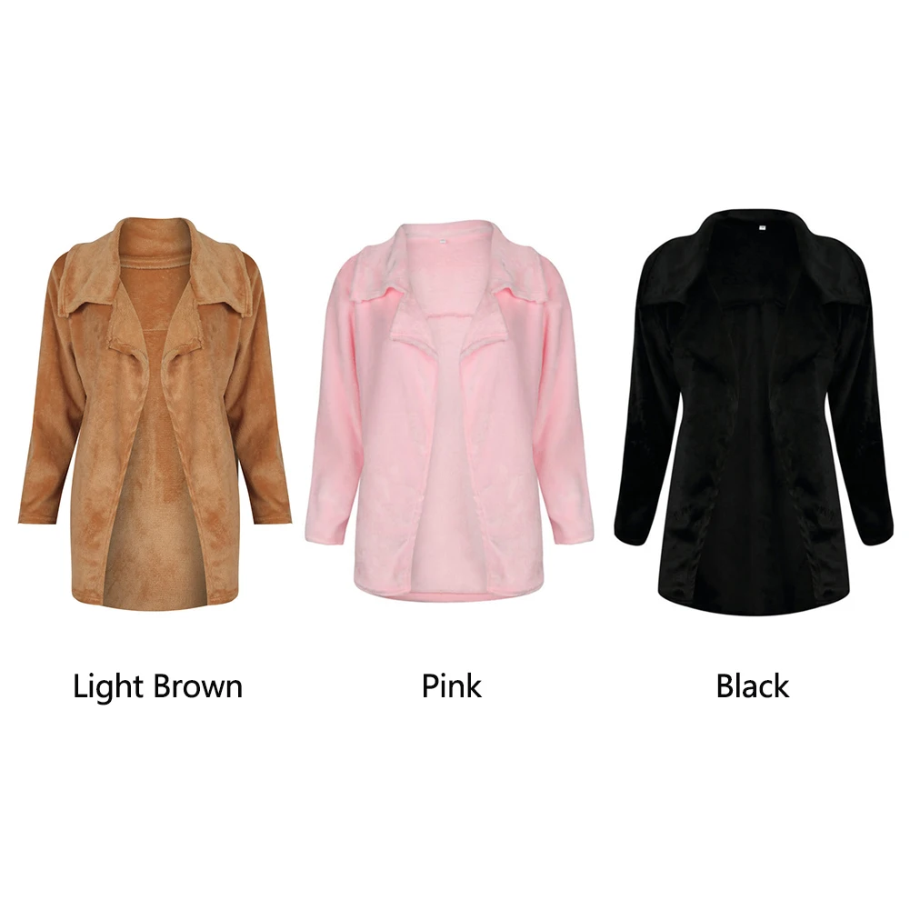 

Warm Streetwear Soft Plush Solid Color Long Sleeve Woman Jacket Slim Winter Travel Lapel Ladies Casual Dating Daily