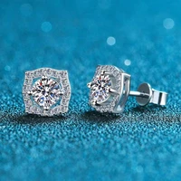 trendy s925 silver 1ct d color square moissanite earrings women jewelry plated platinum geometric gra moissanite earrings gift