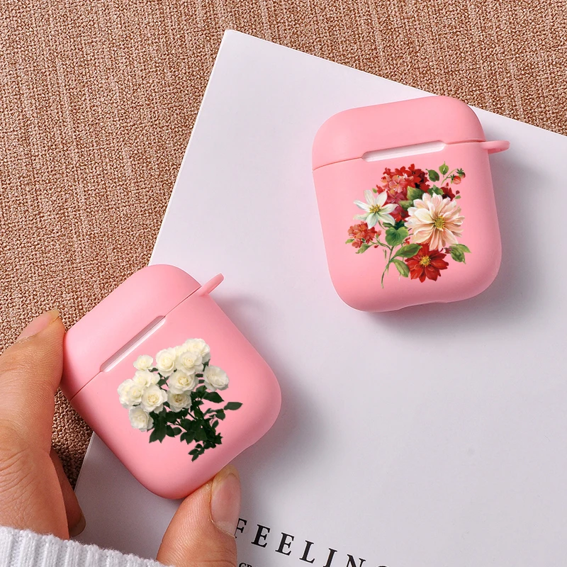 Прозрачный силиконовый чехол с цветами вишни и розы для Airpods 1 2 беспроводные Bluetooth