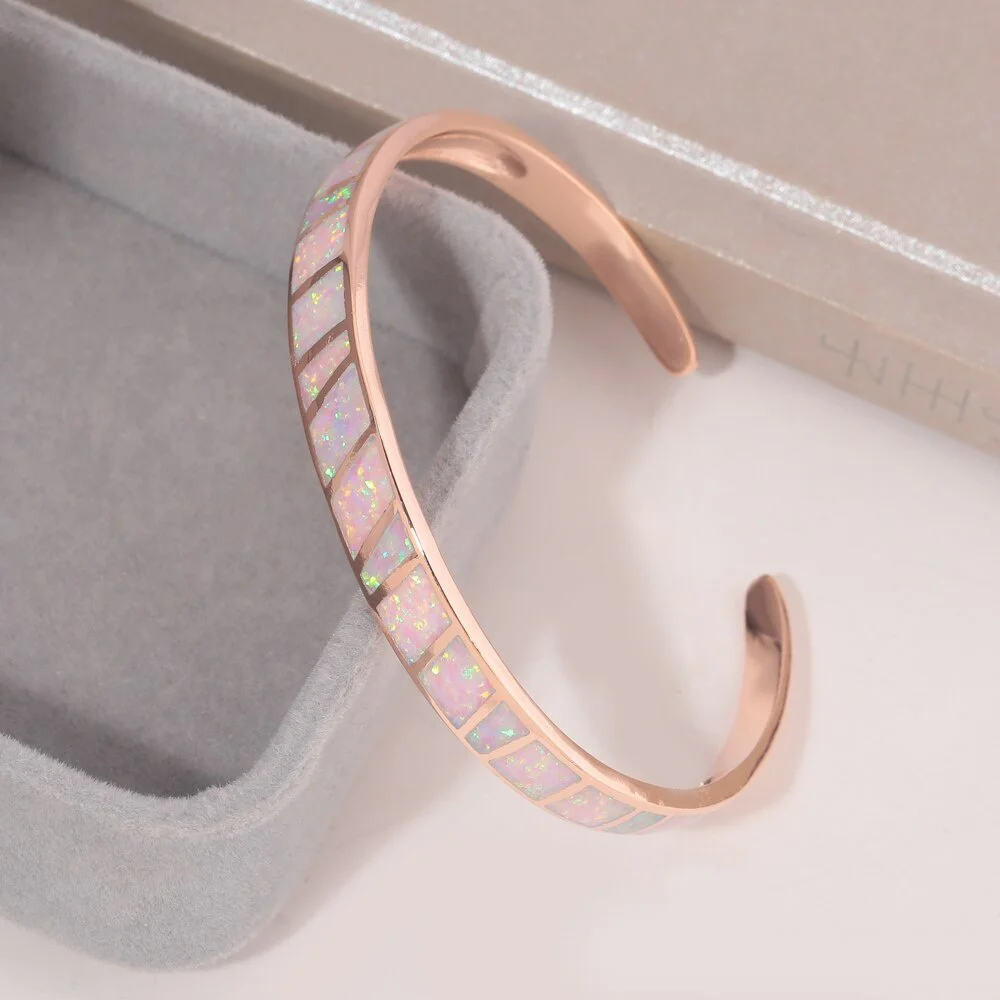 

White and Blue Fire Opal Open Bracelet Adjustable Minimalist Bracelet Jewelry Gift Suitable for Girls