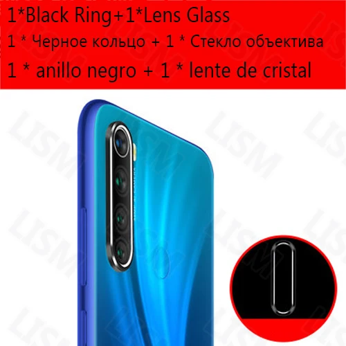 Black Ring Glass Для Xiaomi Redmi Note 8 Note 8 Pro задняя камера металлическое кольцо задний объектив Защита экрана Мягкий объектив 7H Закаленное стекло пленка - Цвет: Black Ring Glass
