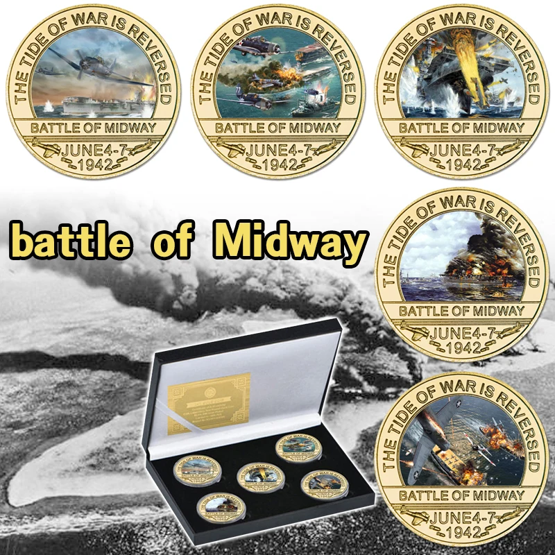 

Battle of Midway Gold Plated Challenge Coins Set In Holder US Army Souvenir Military Commemorative Coin Gifts for Veterans