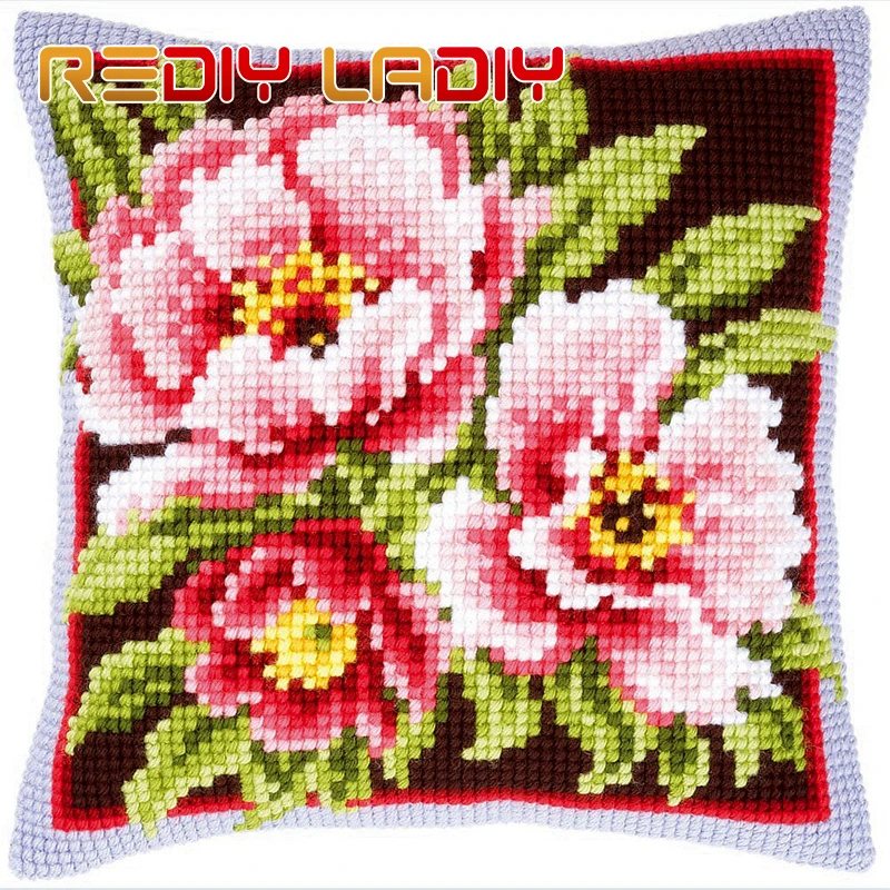 

Крестиком подушки розовый ломонос объемной пряжи, перекресная строчка, набор для рукоделия с предварительно нанесенными надписями холщова...