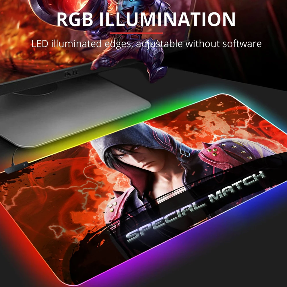 

Коврик для мыши игровой Tekken 7 Jin Kazama RGB, мягкий коврик для мыши высокой плотности из резины и пены, нескользящий коврик для мыши LOL, Настольный ...