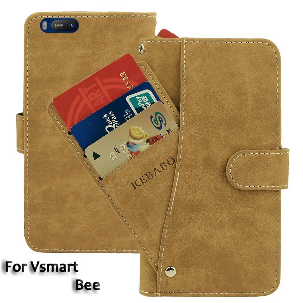 

Vintage Leather Wallet Vsmart Bee Case 5.45" Flip Luxury Card Slots Cover Magnet Phone Protective Cases Bags