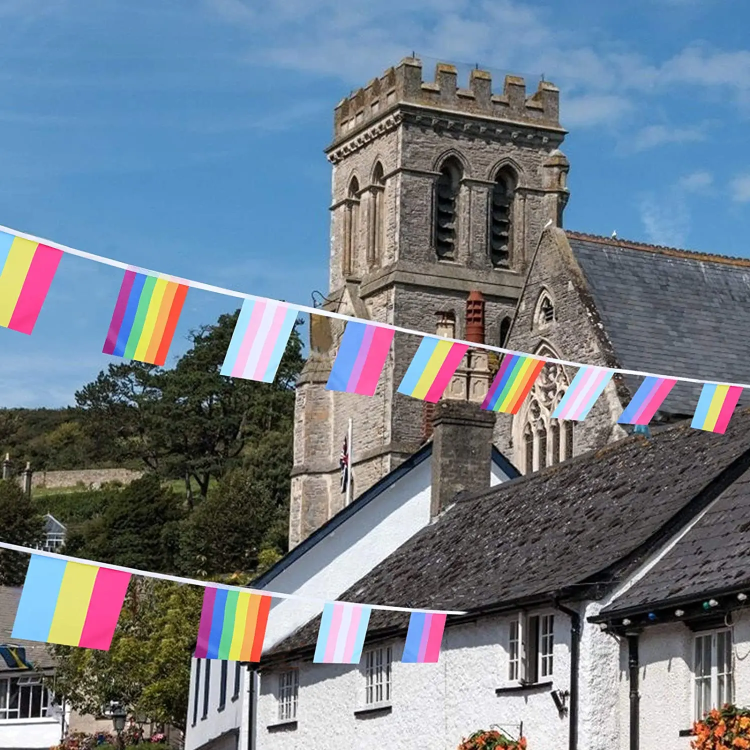 

Rainbow Flag String Rectangle Stripes Polyester Banner Colorful Decoration for Courtyard Festival Party Stock Festive & Party Su