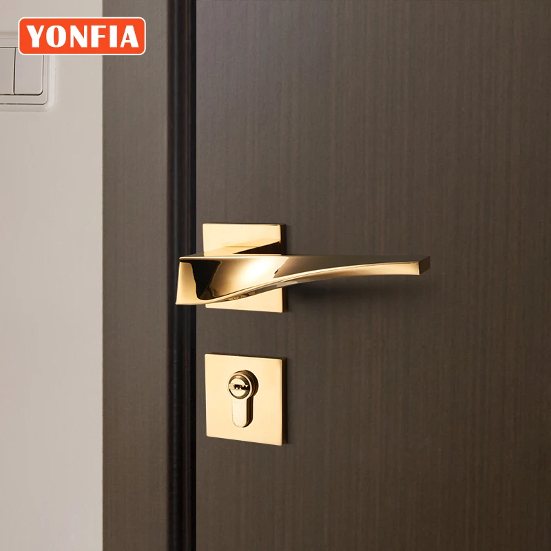

YONFIA 8041 Modern design PVD Gold House Home Room Door Handle for Interior Door Lever Lock Handle Set for Door Hardware Gold