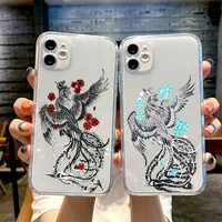 phone case for iphone 12 11 xs 13 pro max mini 6 6s 7 8 plus se2020 x xr transparent clear coque chinese style phoenix bird