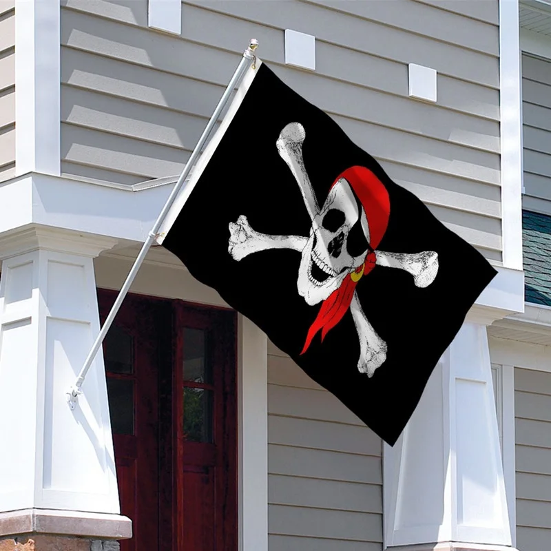 Флаг Jolly Roger 3x5 футов с красной банданой яркие цвета устойчивый к УФ выцветанию