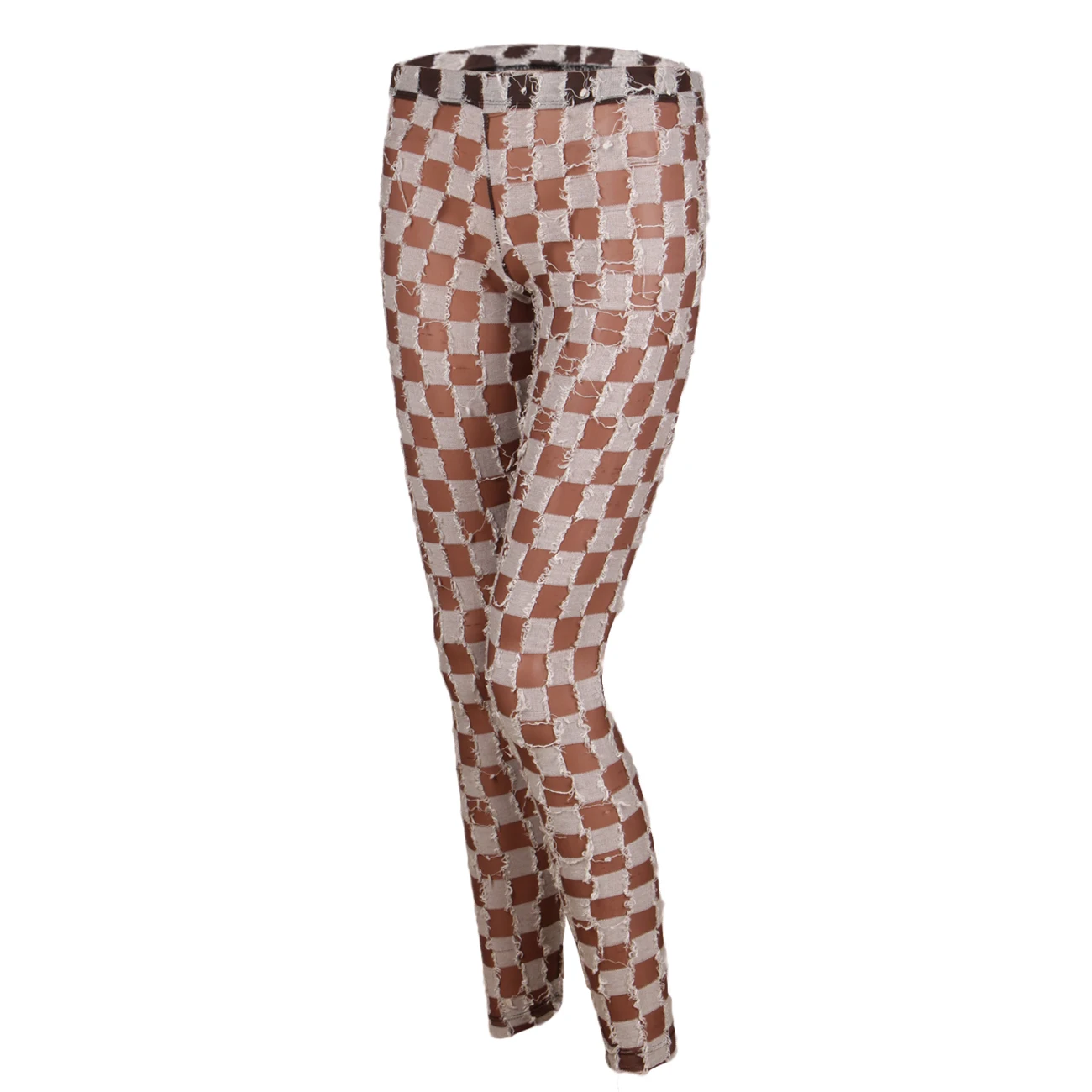 

Sexy Women Sheer Pattern Skinny Leggings Femme Pants Grid Porcelain Geometry Pencil Leggings Plaid Casual Summer Trousers Style