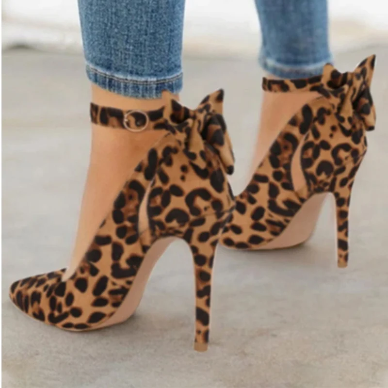

High Heels For Women Pumping Leopard Print Sexy Stilettos Party Heel Bow Designer Shoes Plus Large Size 43 2021new Women's Shoe
