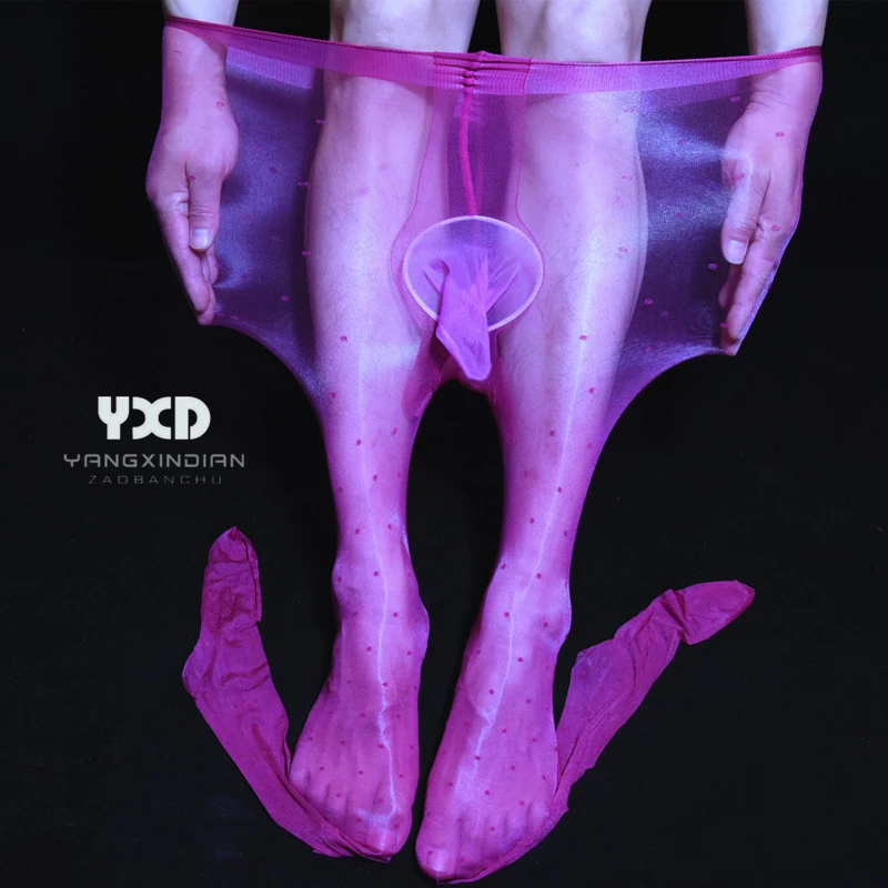 2 Pcs/New Seamless 360-Degree Transparent Sexy Men Stockings Ultra-thin 1D U Convex Pouch Oil Shiny Open Crotch Pantyhose Male
