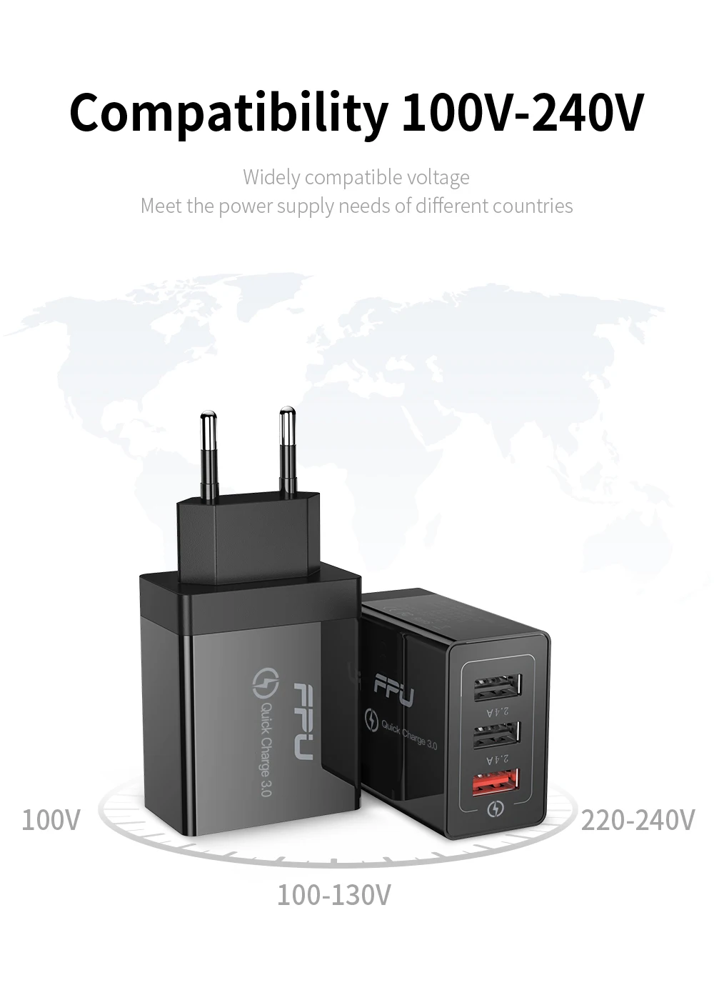 FPU 3 Port USB Charger 30W Quick Charge 3.0 2.0 Mobile Phone Charger for iPhone EU QC3.0 Fast Charger for Huawei Samsung S9+ S10
