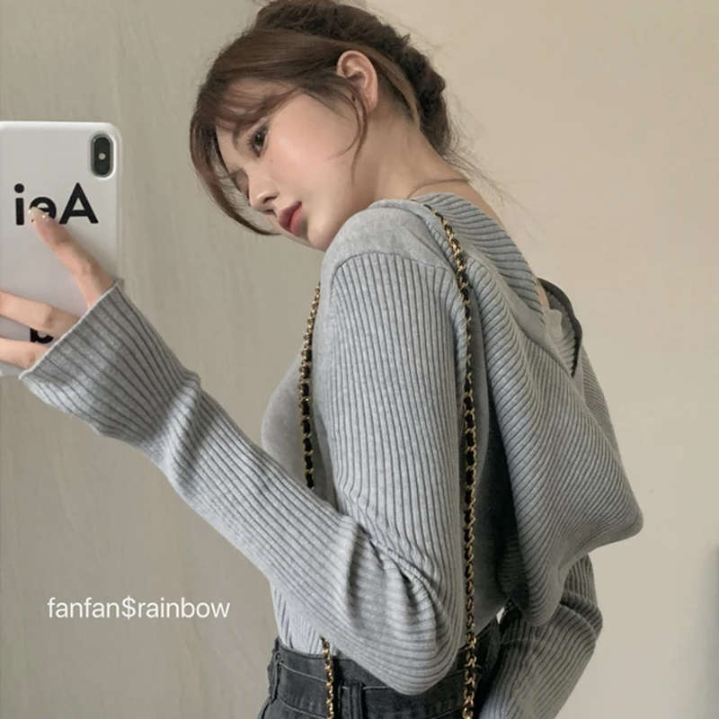 

Повседневная корейская одежда, пуловеры с капюшоном, вязаная женская одежда, свитера на осень, длинный рукав, модный бренд, тонкий женский, н...