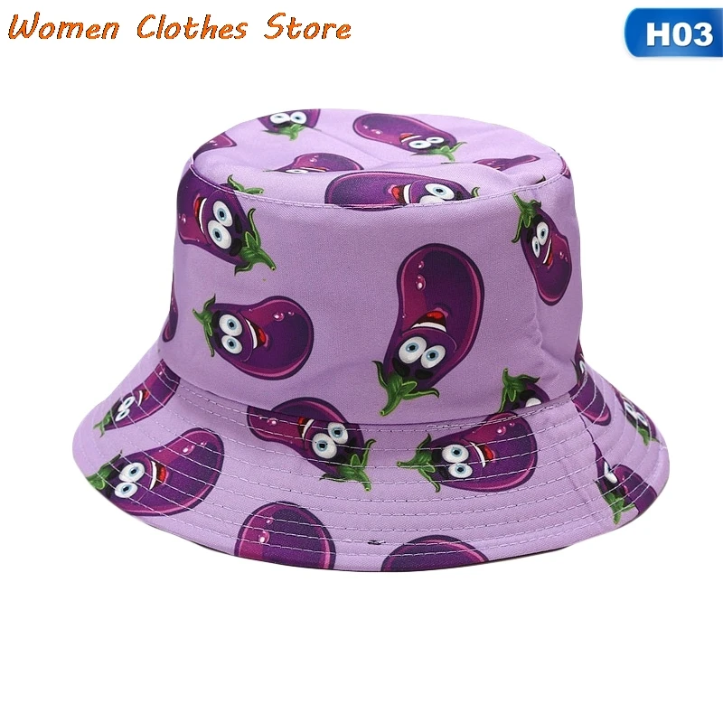 

2021 New Printed Vegetable Pattern Fisherman Hat Female Summer Outdoor Casual Sunshade Hat Versatile Bucket Hat