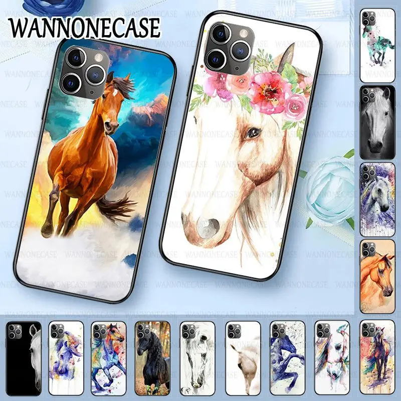 Черный чехол для телефона из ТПУ iphone 11Pro 5s 6s 7 8plus x xs xr xsmax с рисунком лошади и