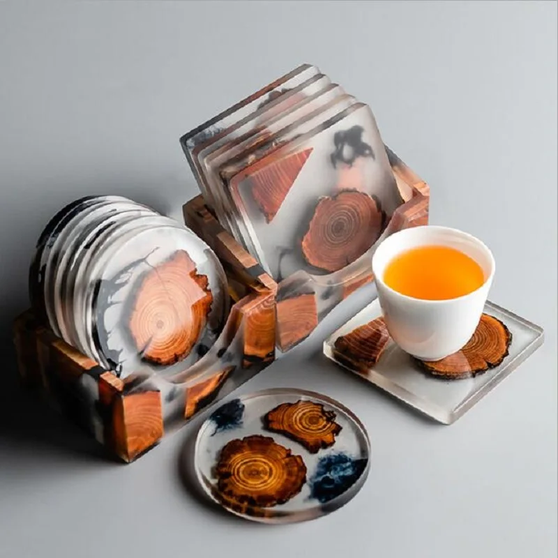 

Resin Pine Coasters Heat Resistant Placemats Drink Mat Tea Coffee Cup Pad Waterproof Non-slip Creative Decor Natural