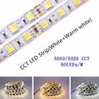 5 м 5 в 12 В 24 В CCT высокое качество 5025 5050 SMD Светодиодная лента с регулировкой температуры цвета двухцветная CW + WW 60 светодиодныйm светодиодный ная лента