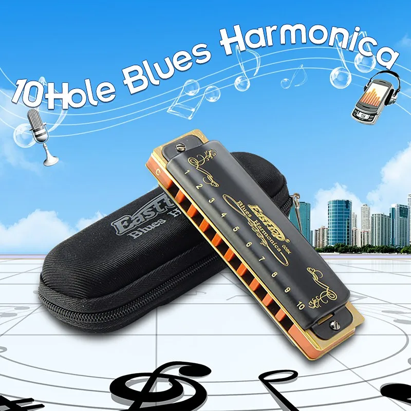

Easttop T008K Blues Harmonica A B C D E F G Keys 10 Hole Diatonic Harps Classic Black Musical Instrument Beginner Gift Harmonica