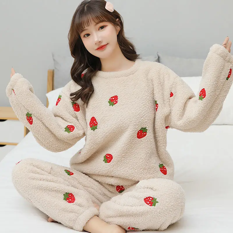 

Winter Thick Flannel Warm Pajamas for Women Pyjamas Cute Coral Fleece Sheep Female Pajama Set Sleepwear Home Suit F344