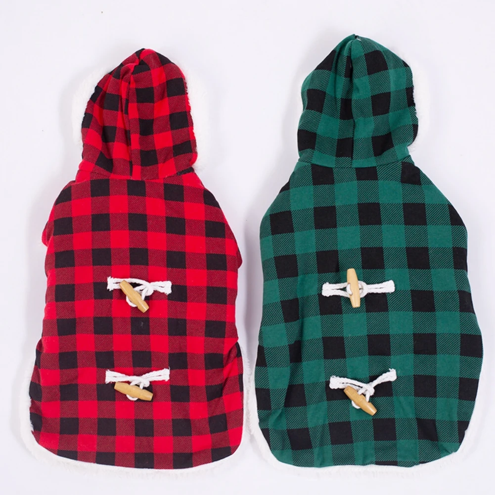 

Ckecked Pet Dogs Hooded Clothes British Classic Plaid Two-legged Coat Hoodies Sweatshirt Winter Warm Lamb Velvet Coat Jacket