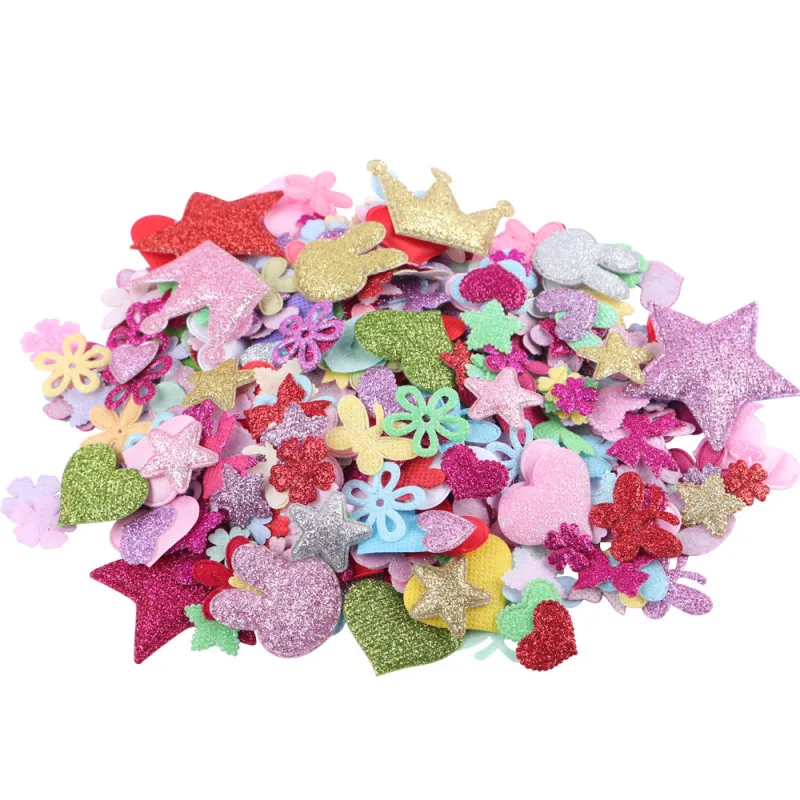 

IBOWS 200PCS 10-35mm Mixed Styles Padded Patches Felt Appliques For DIY Crafts Accessories Wedding Girls Headwear Decorations
