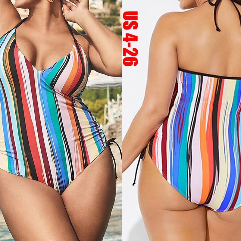 

Новинка 2022, пикантный слитный купальник в стиле ретро в полоску с рюшами, женский купальный костюм с высокой талией, женский купальник, моно...